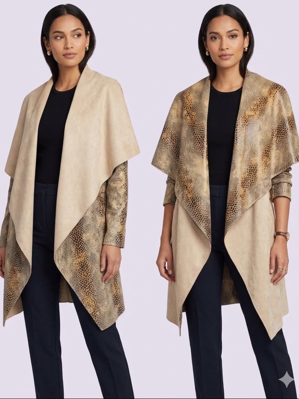 Rachel Zoe Faux Suede and Snakeskin Reversible Open-Front Jacket Duster Coat XL